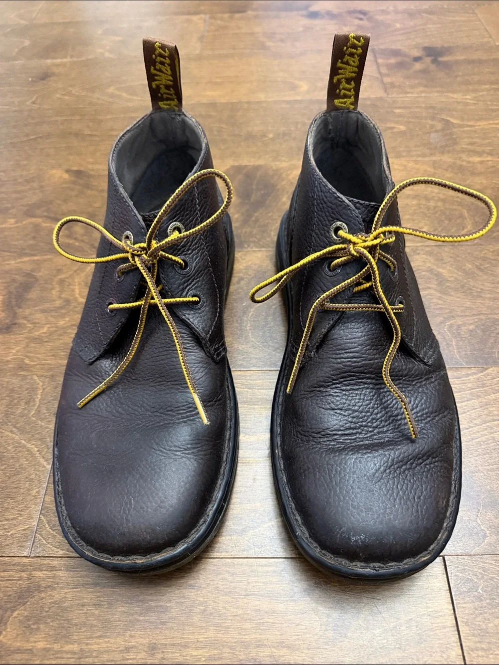 Dr. Martens Men’s Dark Brown Leather Chukka Boots with Yellow Laces